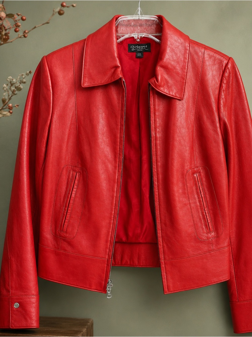 🍁🔥Classiques Entier Nordstrom Red Leather Zip-Front Jacket